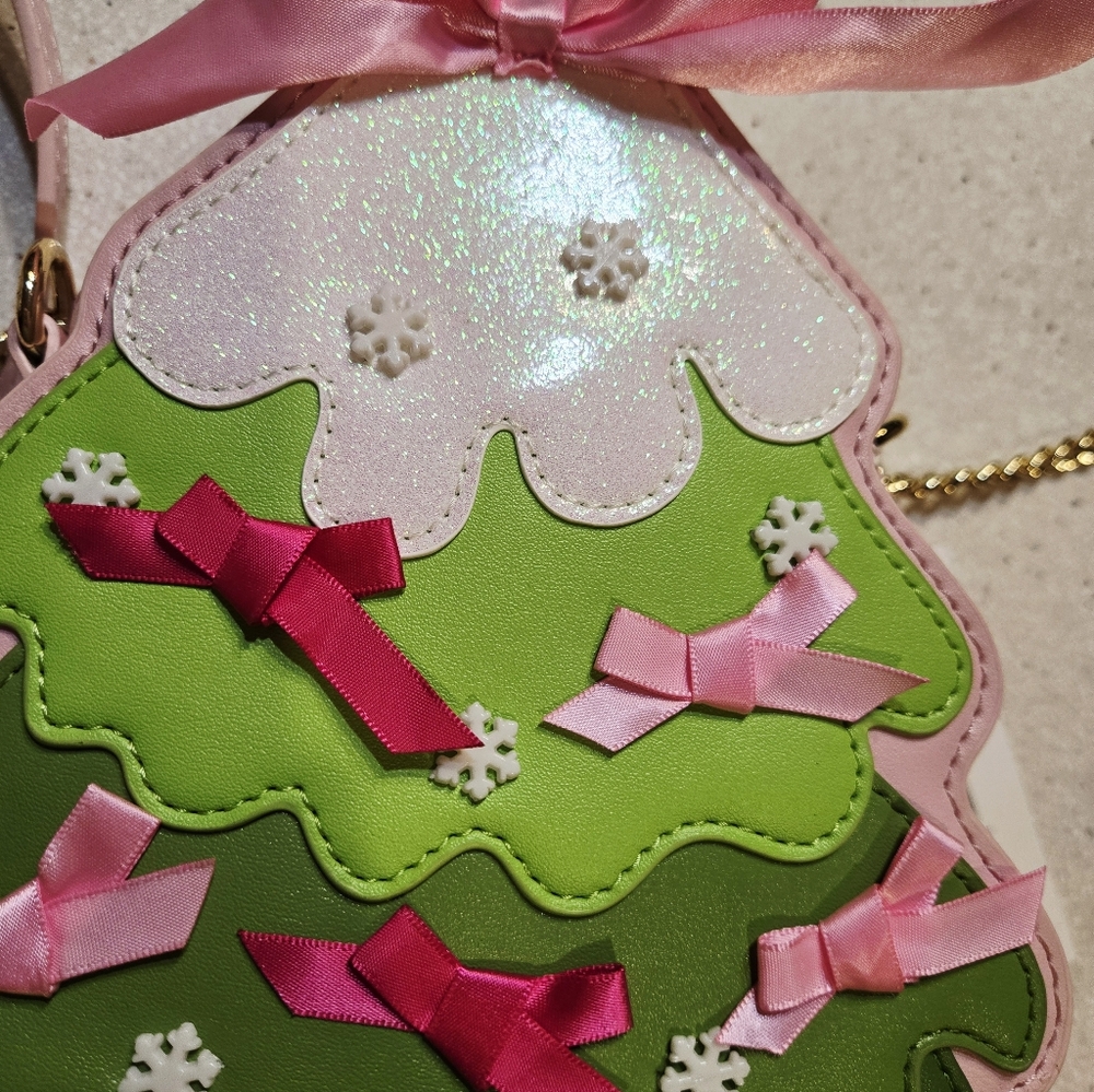 Womens Betsey Johnson Kitsch Christmas Tree Crossbody Pink Green Cute Trending - Picture 3 of 10